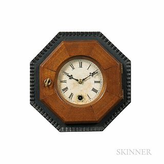 Miniature Octagonal Cast Iron and Mahogany Connecticut Wall Clock