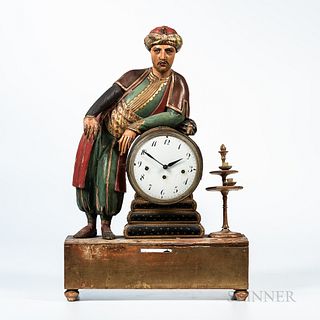 Polychrome Painted Arabian Figural Grand Sonnerie Shelf Clock