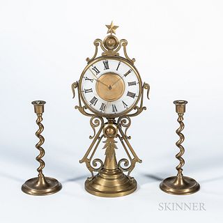 Unusual French Brass Candlestick Clock