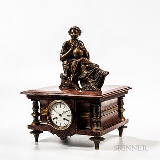 LeRoy Variegated Red Marble Statuary Clock