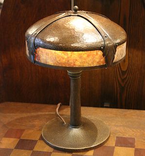 Roycroft Hammered Copper & Mica Helmet Lamp