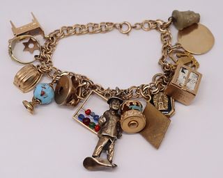 JEWELRY. 14kt Gold Charm Bracelet and (15) Charms.