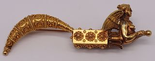 JEWELRY. Etruscan Revival 14kt Gold Brooch of a
