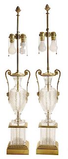Pair Empire Style Crystal and Brass-