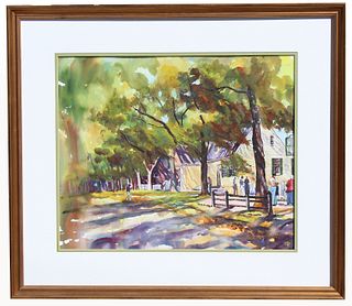 "Sweeping the Leaves- Williamsburg" Watercolor