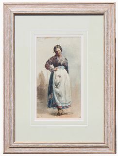 Signed, 1868 Italian School Watercolor of a Woman