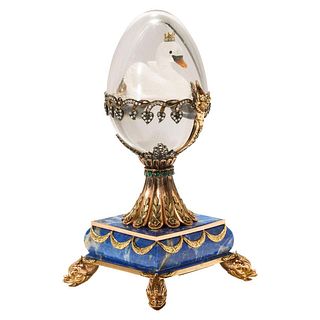 A Russian 14K Gold, Diamonds, Emeralds, Lapis Lazuli and Glass Egg with Swan