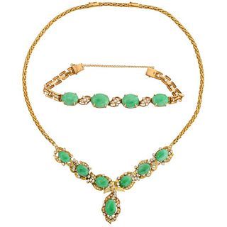 18-Karat Gold, Diamonds, and Chinese Jade Necklace and Bracelet Set