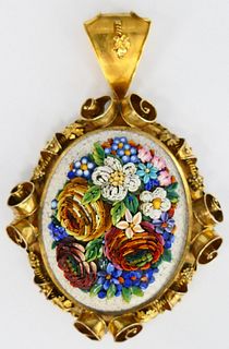 MAGNIFICENT MICRO MOSAIC 18KT Y GOLD LARGE LOCKET
