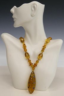 LARGE HEAVY CITRINE GOLD AND SAPPHIRE NECKLACE