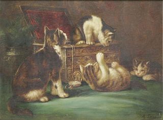 LAUX, August. Oil on Canvas. Cats in a Jewelry Box