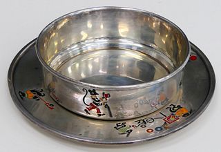 WEBSTER STERLING ANIMALS CHILDS BOWL w UNDERPLATE