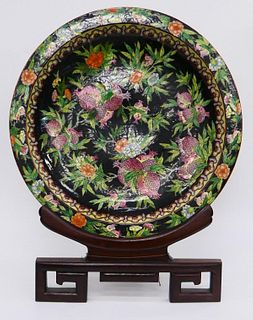 LARGE CHINESE FAMILLE NOIRE POMEGRANATES CHARGER
