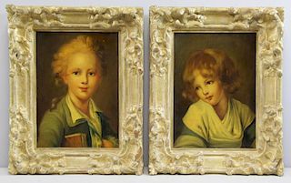 Pair of Oil on Canvas Portraits of Children.