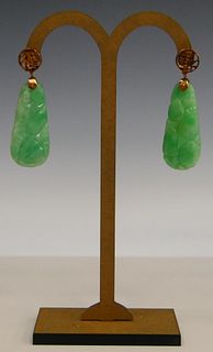 CHINESE 14KT Y GOLD AND JADEITE DROP EARRINGS
