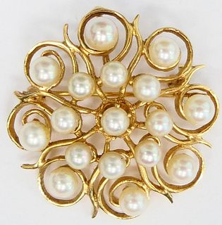 14KT Y GOLD AND SEED PEARL LADIES PIN