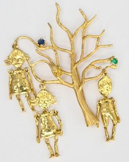 14KT Y GOLD TREE OF LIFE WITH 3 FIGURES AND JEWELS
