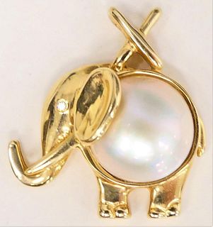 14 KT Y GOLD AND MOBE PEARL ELEPHANT PENDANT