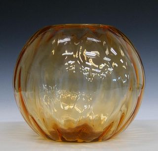 UNSIGNED AMBER BLOWN GLASS ROSE BOWL