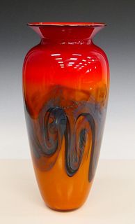 CONTEMPORARY BLOWN ART GLASS VASE SIGNED TO BASE