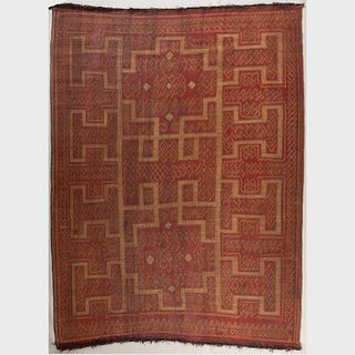 Mauritanian Woven Reed and Leather Carpet, Tuareg