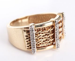 14K Yellow Gold & Diamond Woven Textured Ring
