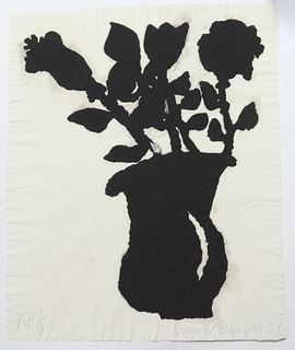 Donald Baechler "Flower Vase" Ink on Paper Print