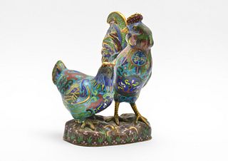 Chinese Cloisonne Enamel Roosters Sculpture