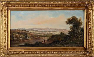 John Westall "River Valley Landscape" Antique Oil 