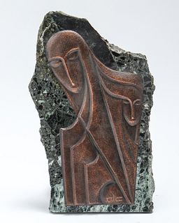 Signed Israeli Modern Stylized Figural Relief