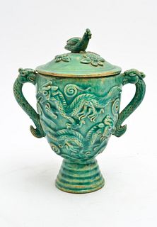 Chinese Green Glazed Covered Urn, Antique