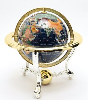 Mineral Specimen Desk Globe Gold-Tone Tripod Stand