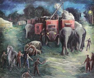 GRISWOLD, Vermandel. Oil on Canvas. Circus Scene.
