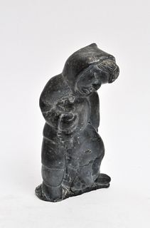 Inuit Carved Soapstone Figure & Otter Sculpture