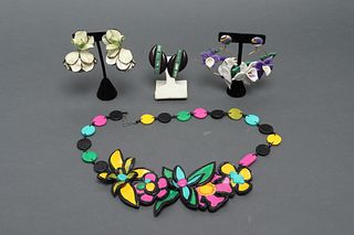 Floral & Organic Form Earrings & Necklace, 4 Pc.