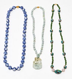 Chinese Jade Cloisonne & Porcelain Necklaces, 3