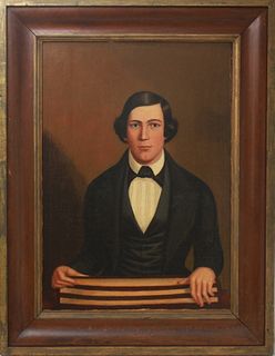 American Portrait Gentleman Oil on Canvas, 19th C.