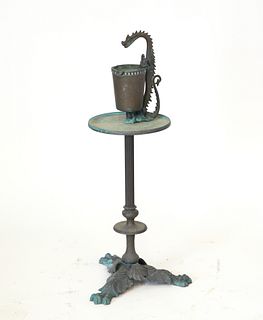 Victorian Manner Brass Dragon Motif Ashtray Stand