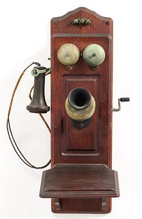 Early Wall Phone in Oak Wood Case