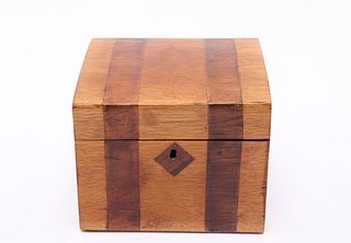 Antique Wooden Box with Hinged Lid & Inlay