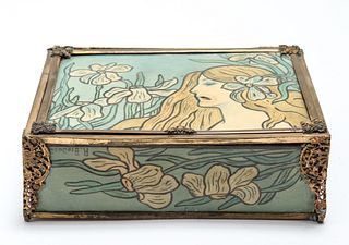 Signed Art Nouveau Watercolor Painted Dresser Box
