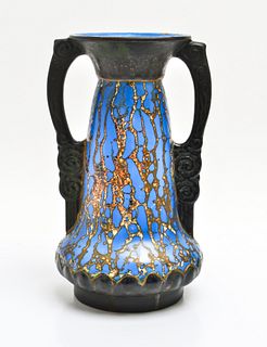 Czechoslovakia Art Pottery Double Handled Vase