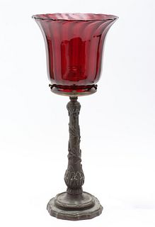 Bronze And Cranberry Glass Lamp