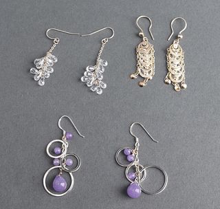 Silver Jade, Glass & Other Earrings, 3 Pair