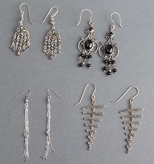 Assorted Silver, Hematite, & Onyx Earrings, 4 Pair
