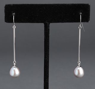 Contemporary 14K White Gold Pearl Drop Earrings