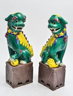 Chinese Glazed Ceramic Foo Dogs, Pair