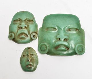 Pre-Columbian Olmec Manner Jade Mask Pendants, 3
