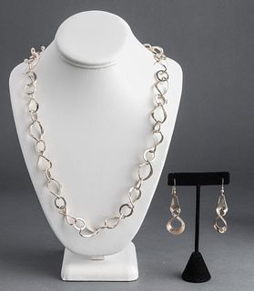 Silver Free-Form Link Necklace & Earring Set, 2