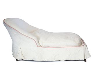 White Upholstered Chaise Longue with Pink Trim